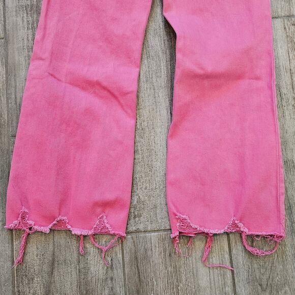 Bayeas High Rise Vintage Crop Flare Jeans Women’s 28 Pink Raw Hem Denim Retro - Picture 11 of 14